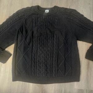 $175 Nike Life Cable Knit Sweater Logo Black Soft DQ5176-010 Men's Size X-Large